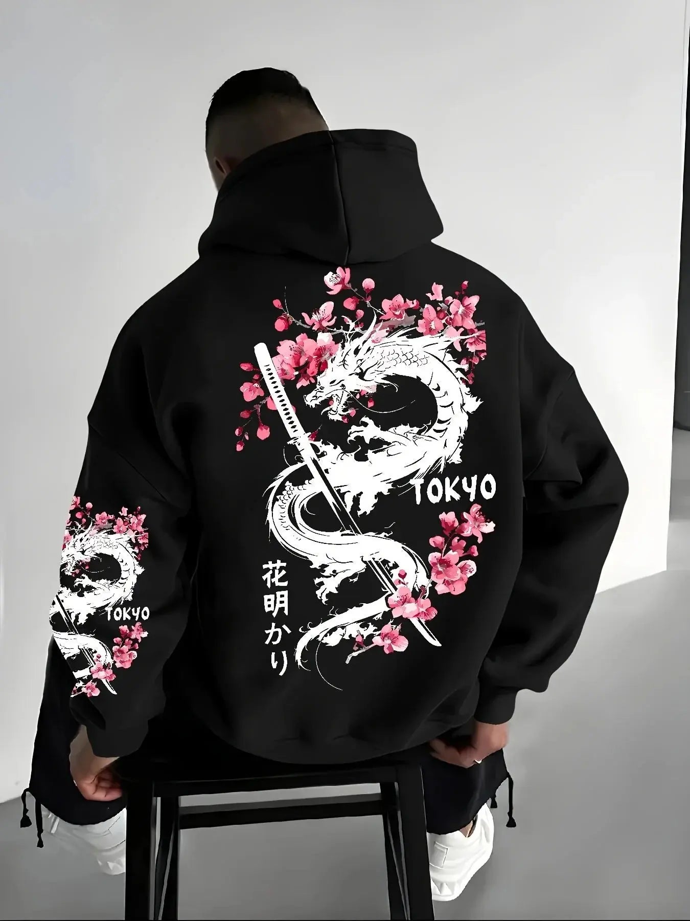 Japan Men Women Anime Dragon Sakura Print Hoodie Street Harajuku Y2K Sports Casual Loose Autumn Winter Warm Sweatshirt Clothing SHOPEZRA L.L.C.