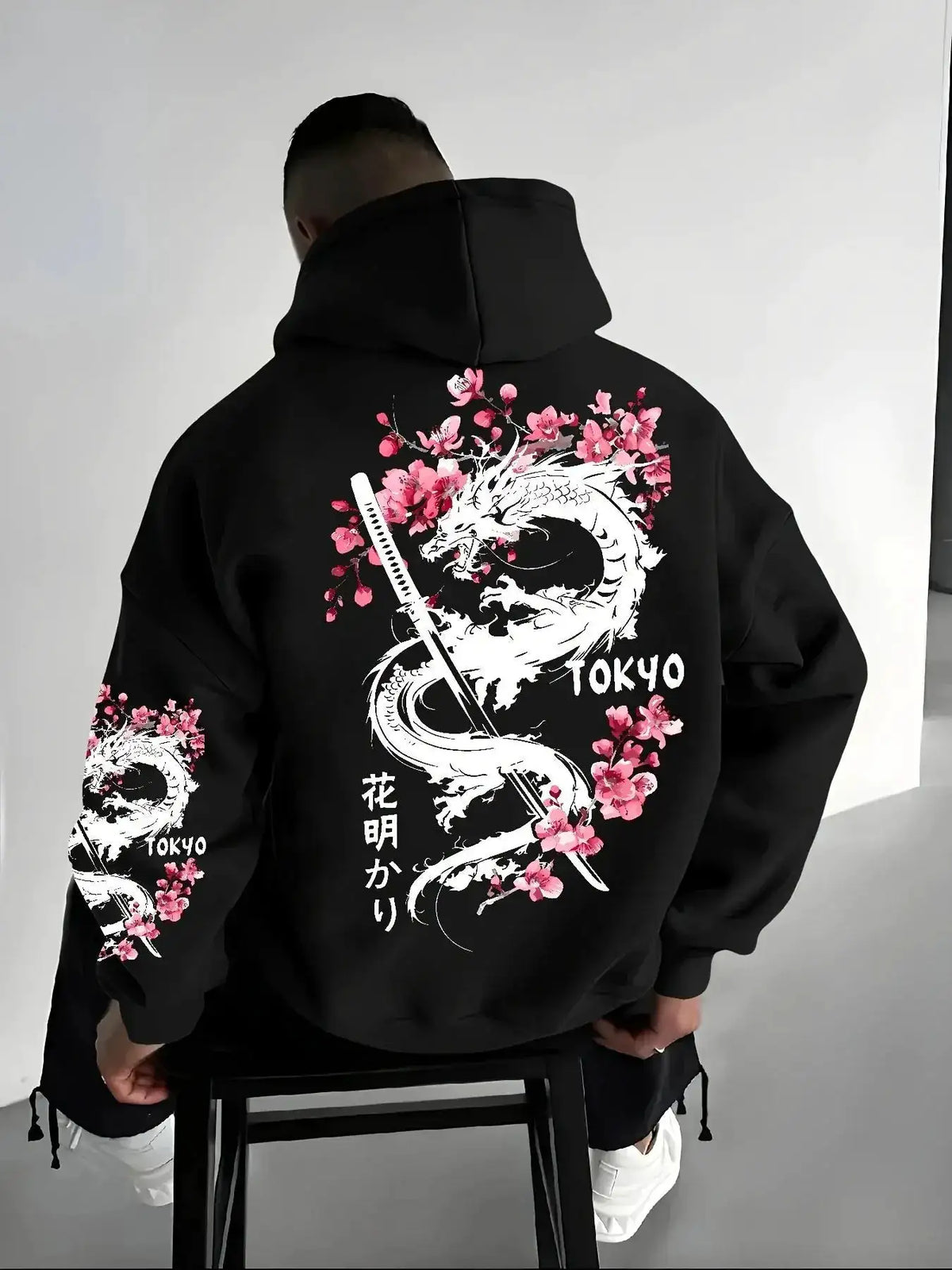 Japan Men Women Anime Dragon Sakura Print Hoodie Street Harajuku Y2K Sports Casual Loose Autumn Winter Warm Sweatshirt Clothing by Dropshipman