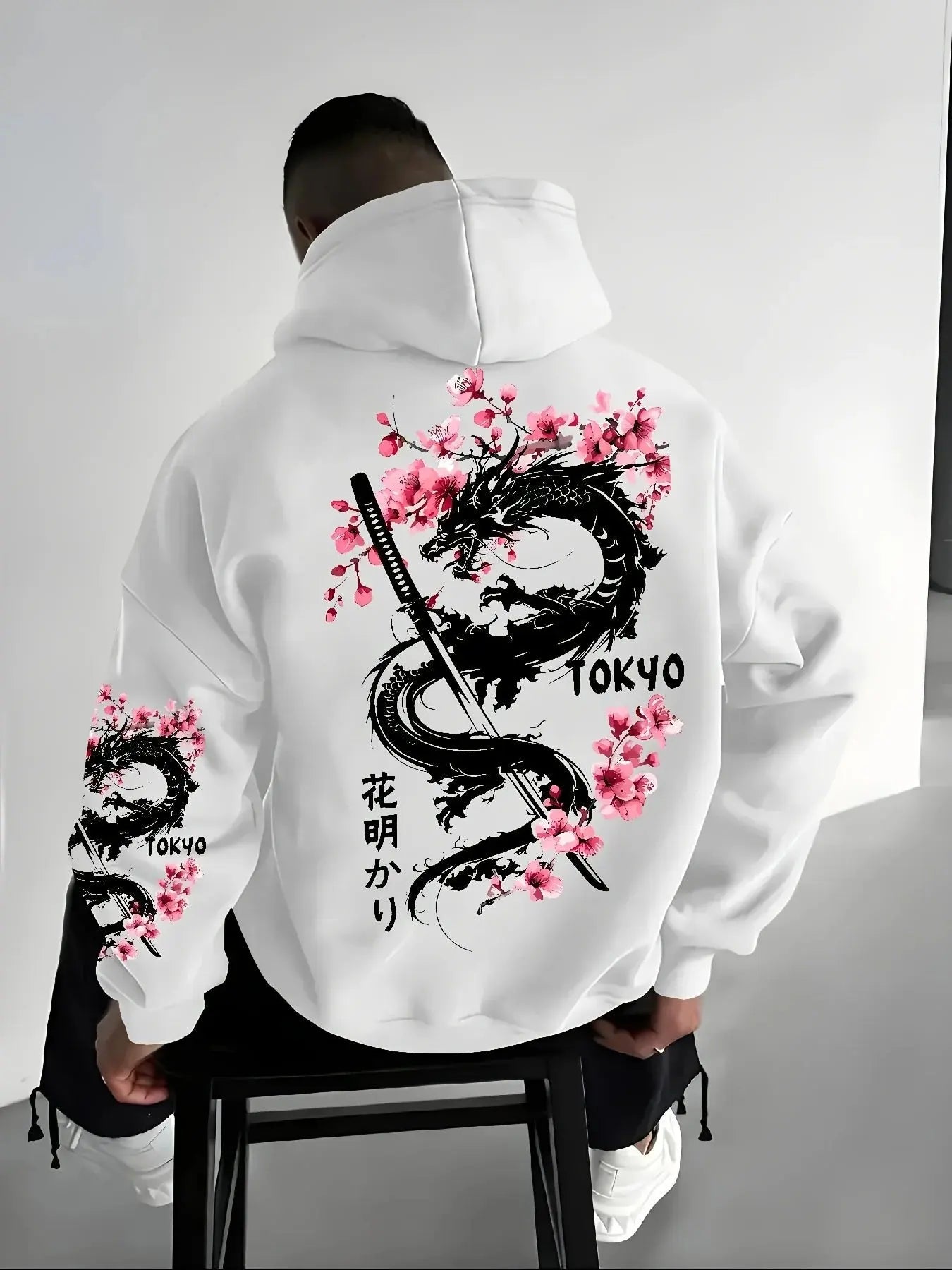 Japan Men Women Anime Dragon Sakura Print Hoodie Street Harajuku Y2K Sports Casual Loose Autumn Winter Warm Sweatshirt Clothing SHOPEZRA L.L.C.