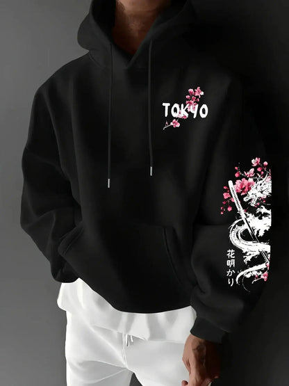 Japan Men Women Anime Dragon Sakura Print Hoodie Street Harajuku Y2K Sports Casual Loose Autumn Winter Warm Sweatshirt Clothing by Dropshipman