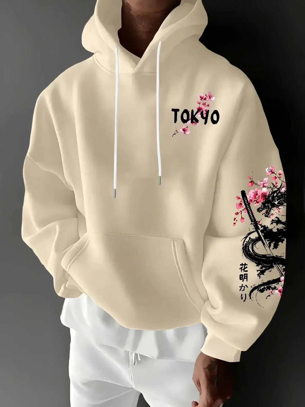 Japan Men Women Anime Dragon Sakura Print Hoodie Street Harajuku Y2K Sports Casual Loose Autumn Winter Warm Sweatshirt Clothing by Dropshipman