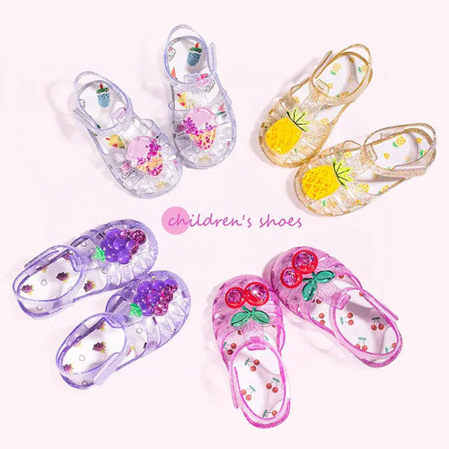 Children's transparent crystal jelly sandals by SHOPEZRA L.L.C. with soft non-slip soles, princess Roman style, perfect for summer.
