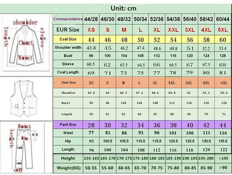 Suits for Men Slim Fit 3 Pieces Male Suit Jacket Vest with Pants Wedding Tuxedo SHOPEZRA L.L.C.