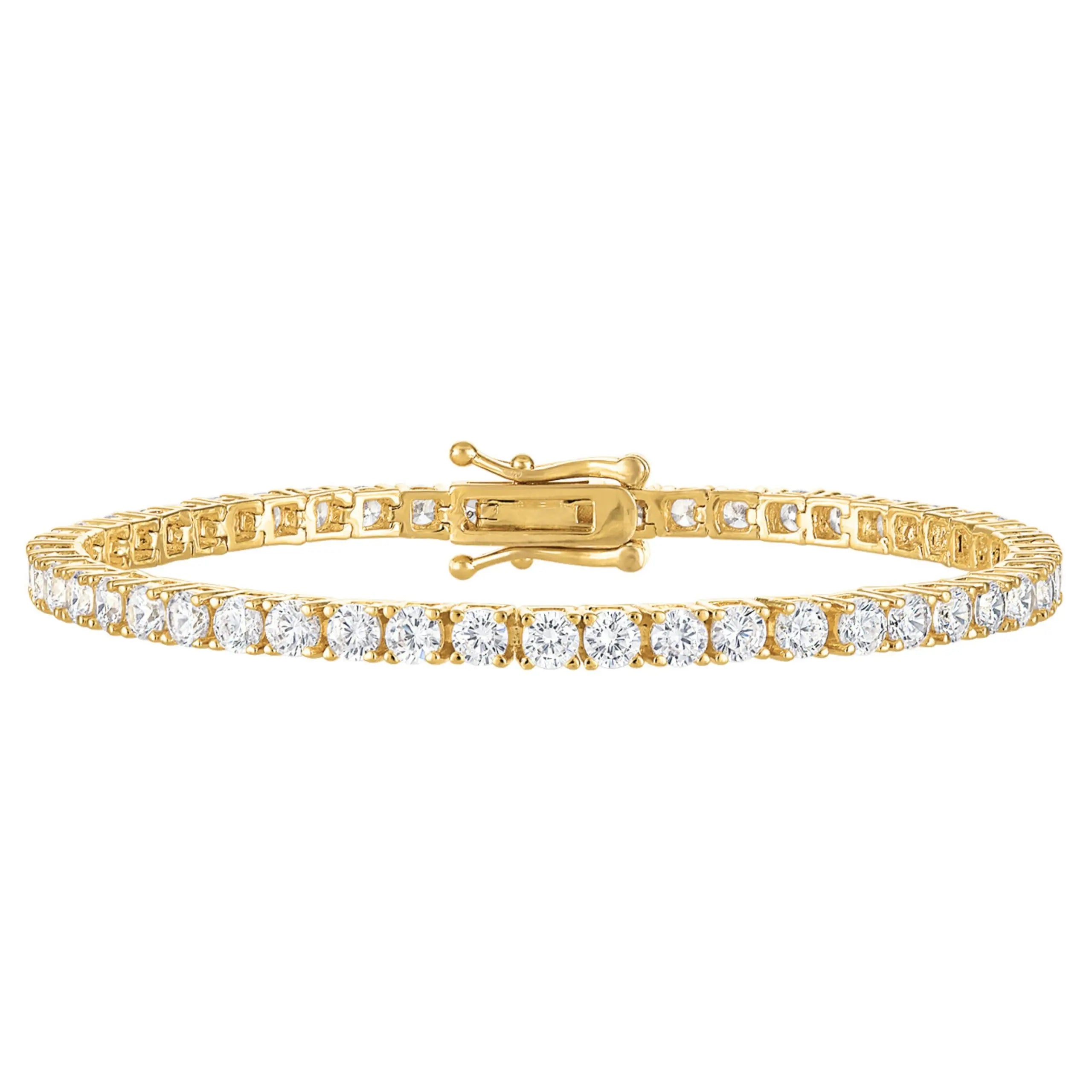 24k white gold tennis bracelet for women featuring cubic zirconia stones and a secure clasp design.