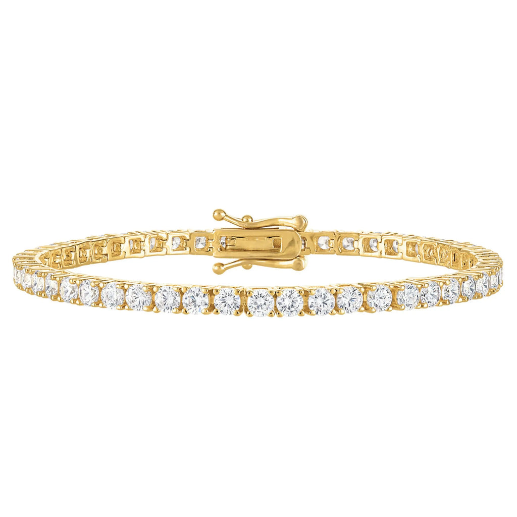 Elegant 24K white gold tennis bracelet for women adorned with 3mm cubic zirconia, size 6.5 inches, showcasing classic beauty.