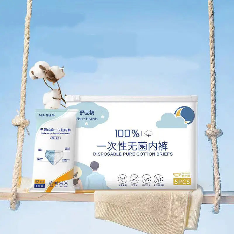 Sterile disposable women's underwear for pregnant women, 5-pack, mixed colors, portable, no-wash, large size, individually packaged.