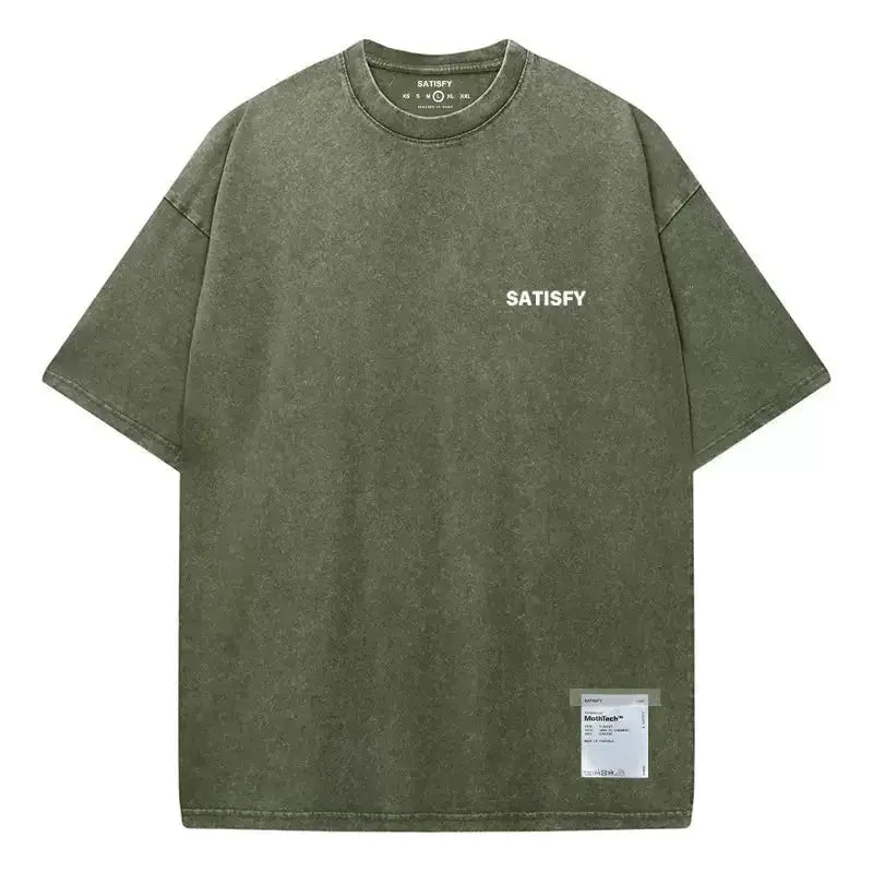 Trendy SATISFY Running MothTech Muscle Round Neck Distressed Pure Cotton Printed Short Sleeve T-Shirt Casual Loose Fit Youth by Dropshipman