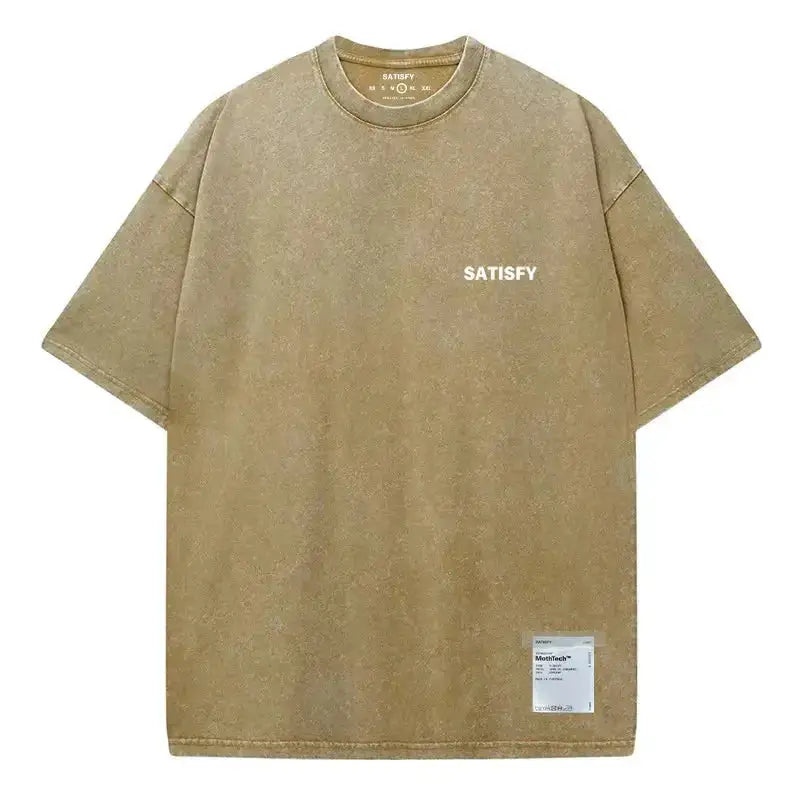 Trendy SATISFY Running MothTech Muscle Round Neck Distressed Pure Cotton Printed Short Sleeve T-Shirt Casual Loose Fit Youth by Dropshipman