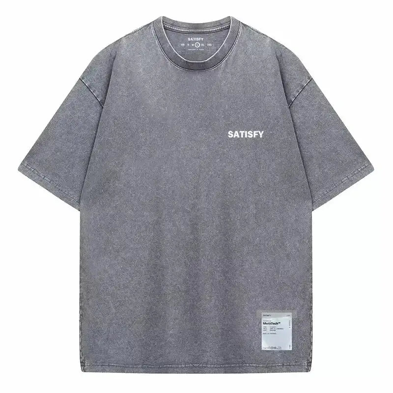 Trendy SATISFY Running MothTech Muscle Round Neck Distressed Pure Cotton Printed Short Sleeve T-Shirt Casual Loose Fit Youth by Dropshipman