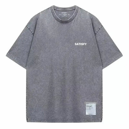Trendy SATISFY Running MothTech Muscle Round Neck Distressed Pure Cotton Printed Short Sleeve T-Shirt Casual Loose Fit Youth by Dropshipman