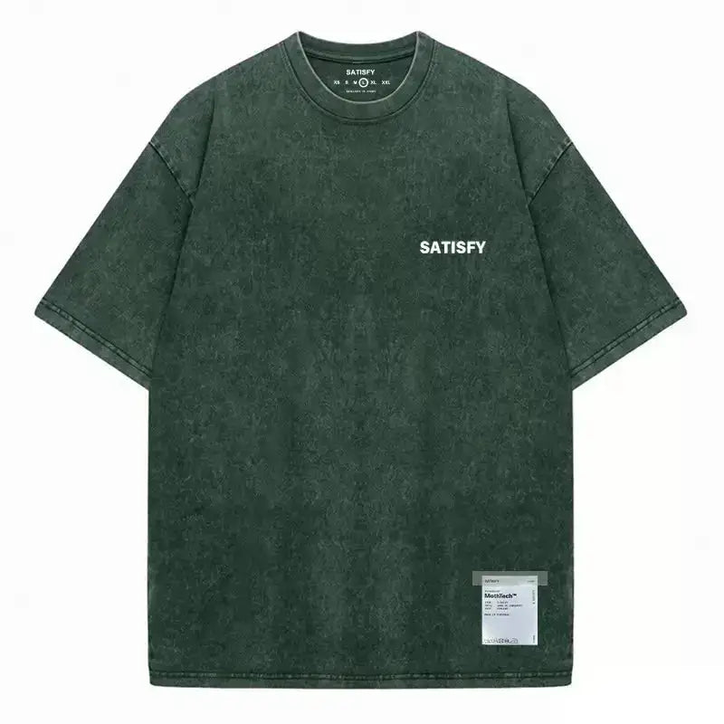 Trendy SATISFY Running MothTech Muscle Round Neck Distressed Pure Cotton Printed Short Sleeve T-Shirt Casual Loose Fit Youth by Dropshipman