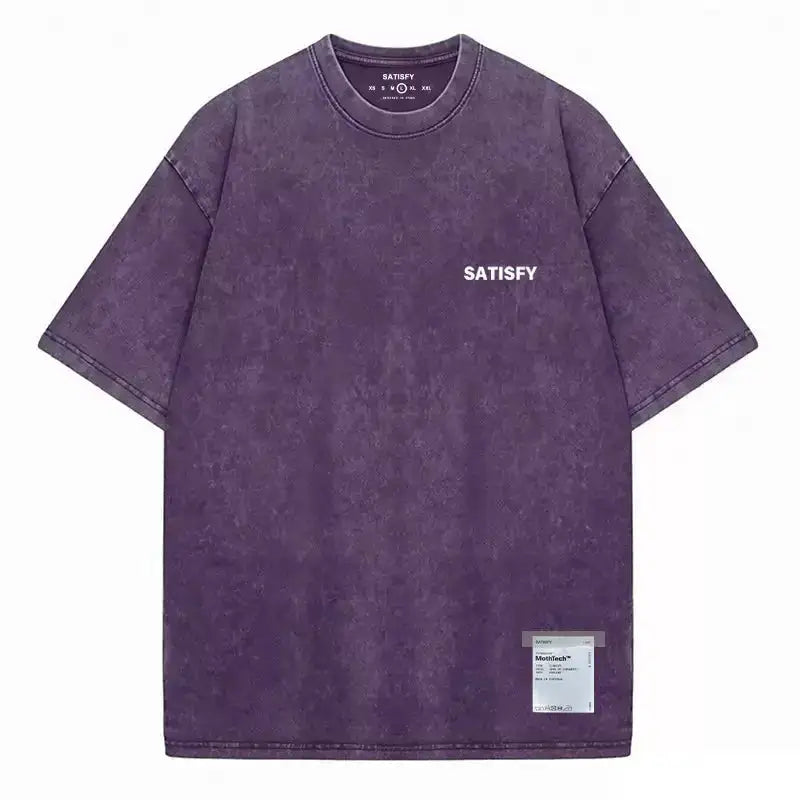 Trendy SATISFY Running MothTech Muscle Round Neck Distressed Pure Cotton Printed Short Sleeve T-Shirt Casual Loose Fit Youth by Dropshipman