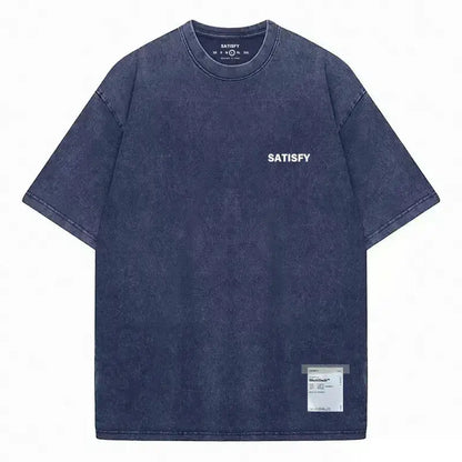 Trendy SATISFY Running MothTech Muscle Round Neck Distressed Pure Cotton Printed Short Sleeve T-Shirt Casual Loose Fit Youth by Dropshipman