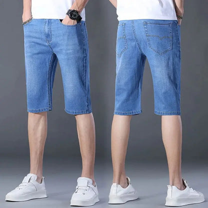 Summer Shorts Jeans Men Denim Pants Stretch Dark Blue Fashion Design Men&