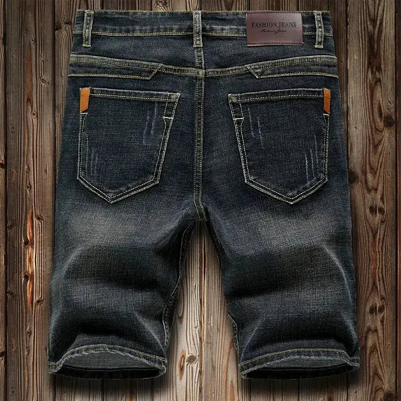 Summer Shorts Jeans Men Denim Pants Stretch Dark Blue Fashion Design Men&