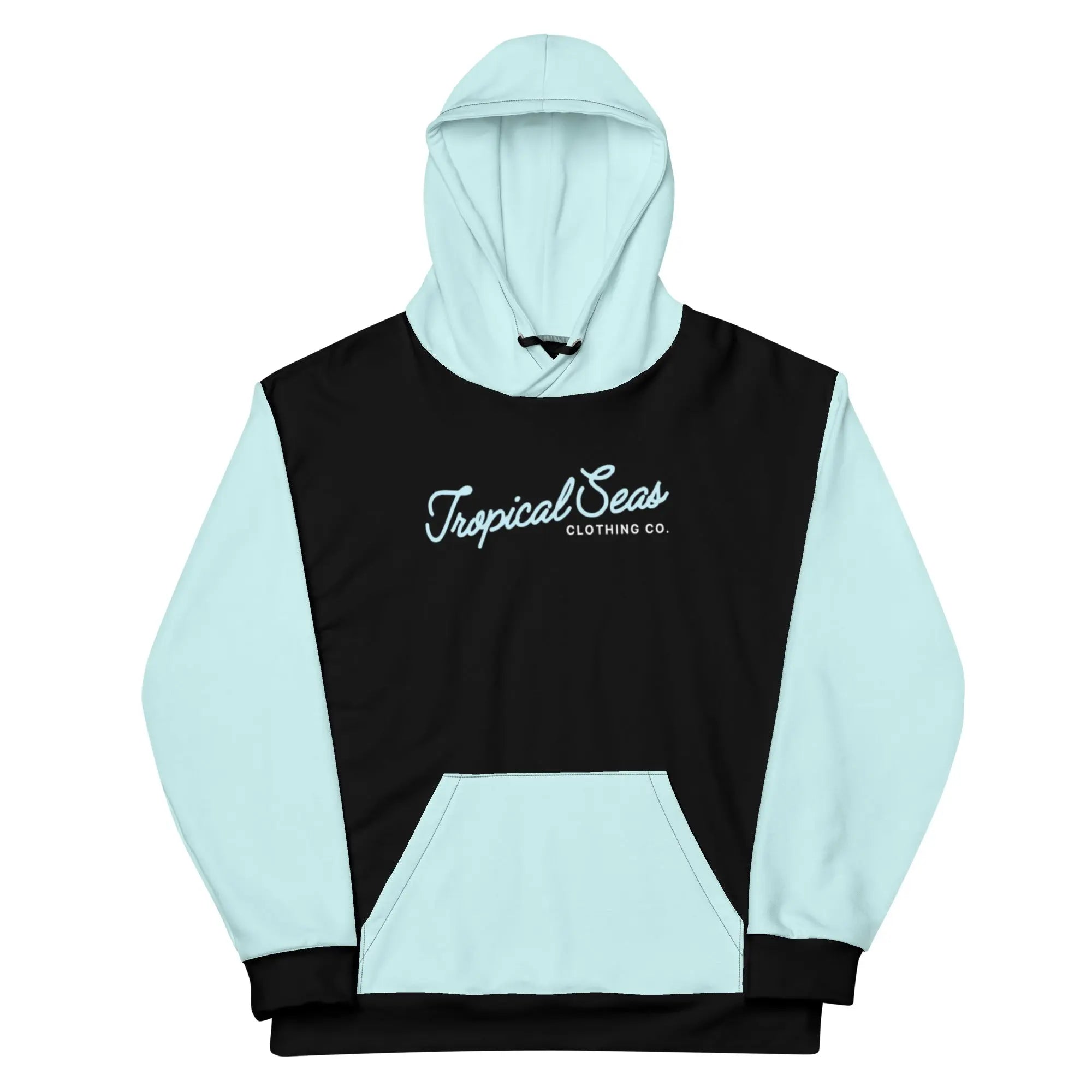 Bahama Blue Two-Tone Tropical Seas Hoodie featuring soft fabric and relaxed fit, perfect for chilly evenings.
