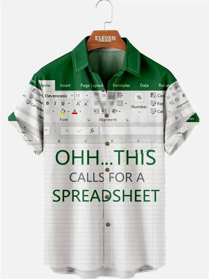 Fun Excel Spreadsheet 3D Print Sport Quick-dry Men Women Shirts Casual Vacation Button Design Creative Y2K Work Short Sleeve Top by Dropshipman