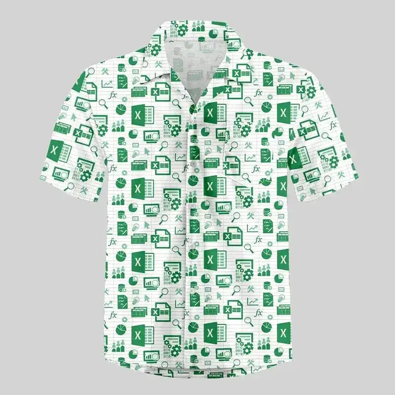 Fun Excel Spreadsheet 3D Print Sport Quick-dry Men Women Shirts Casual Vacation Button Design Creative Y2K Work Short Sleeve Top by Dropshipman