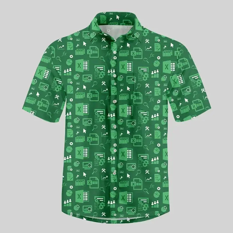 Fun Excel Spreadsheet 3D Print Sport Quick-dry Men Women Shirts Casual Vacation Button Design Creative Y2K Work Short Sleeve Top SHOPEZRA L.L.C.