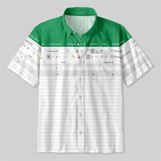 Fun Excel Spreadsheet 3D Print Sport Quick-dry Men Women Shirts Casual Vacation Button Design Creative Y2K Work Short Sleeve Top SHOPEZRA L.L.C.