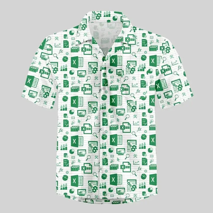 Fun Excel Spreadsheet 3D Print Sport Quick-dry Men Women Shirts Casual Vacation Button Design Creative Y2K Work Short Sleeve Top SHOPEZRA L.L.C.