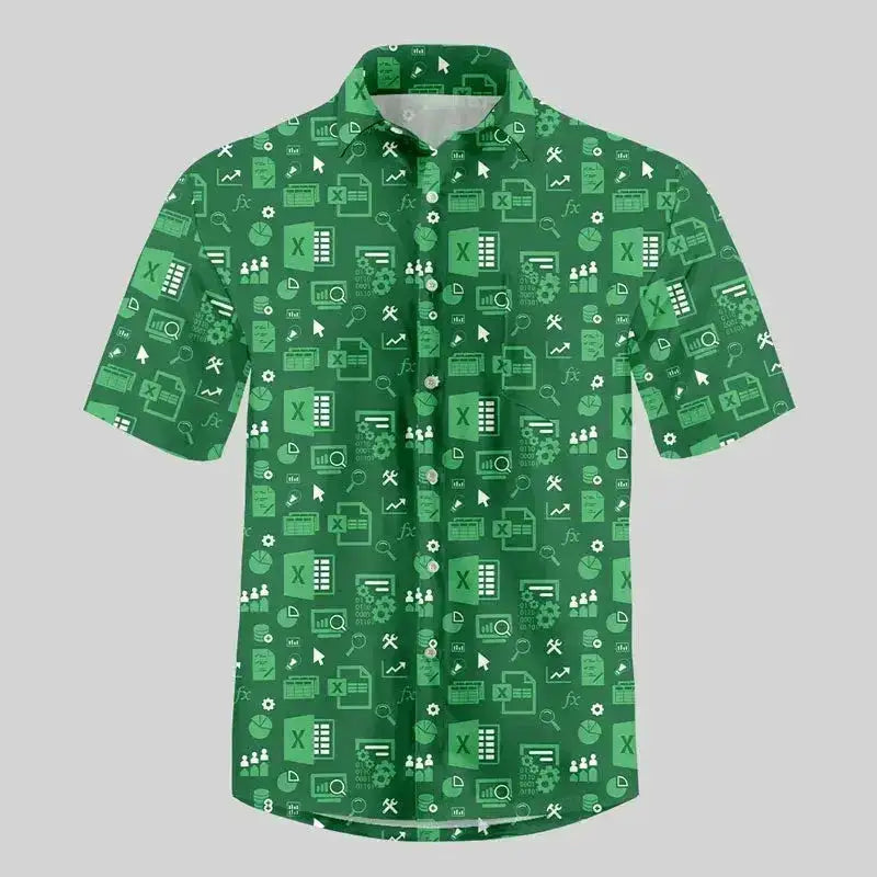 Fun Excel Spreadsheet 3D Print Sport Quick-dry Men Women Shirts Casual Vacation Button Design Creative Y2K Work Short Sleeve Top by Dropshipman