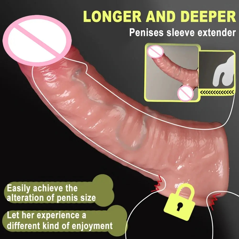Silicone penis sleeve and ring set for men, designed to increase volume, reduce friction, and enhance pleasure during intimacy.