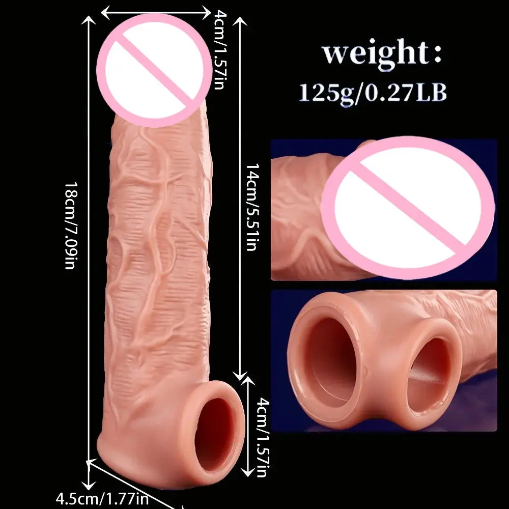 Silicone dildo penis sleeve and ring for men, designed to increase volume and reduce friction, reusable sex toy by SHOPEZRA L.L.C.