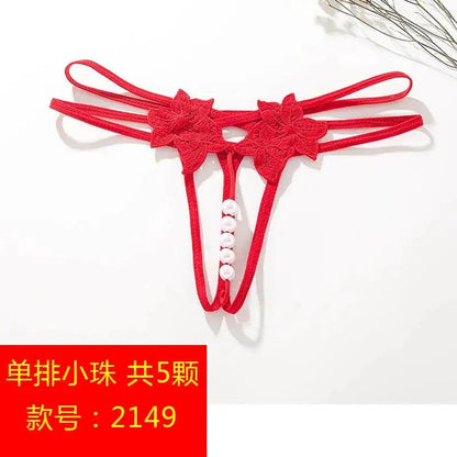 Plus size sexy thong online celebrity sexy transparent oversized double row bead massage transparent temptation open-end free off underwear by Dropshipman