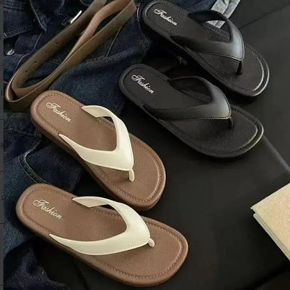 Trendy Versatile Retro Color-Blocking High-End Flip-Flops for Women, Non-Slip Flat Summer Casual Thong Sandals by Dropshipman