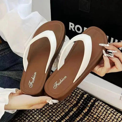 Trendy Versatile Retro Color-Blocking High-End Flip-Flops for Women, Non-Slip Flat Summer Casual Thong Sandals by Dropshipman