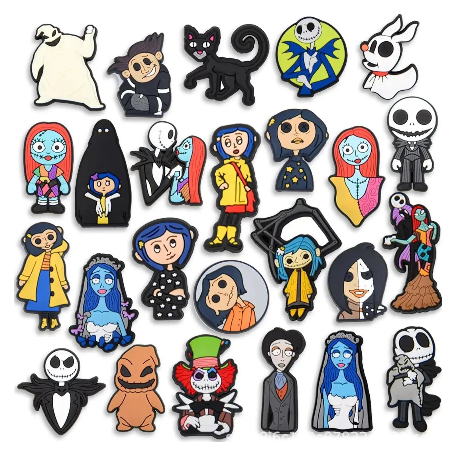 Set of 8 Coraline & the Secret Door cartoon shoe charms for kids, DIY accessories for classic clog decoration, colorful and fun.