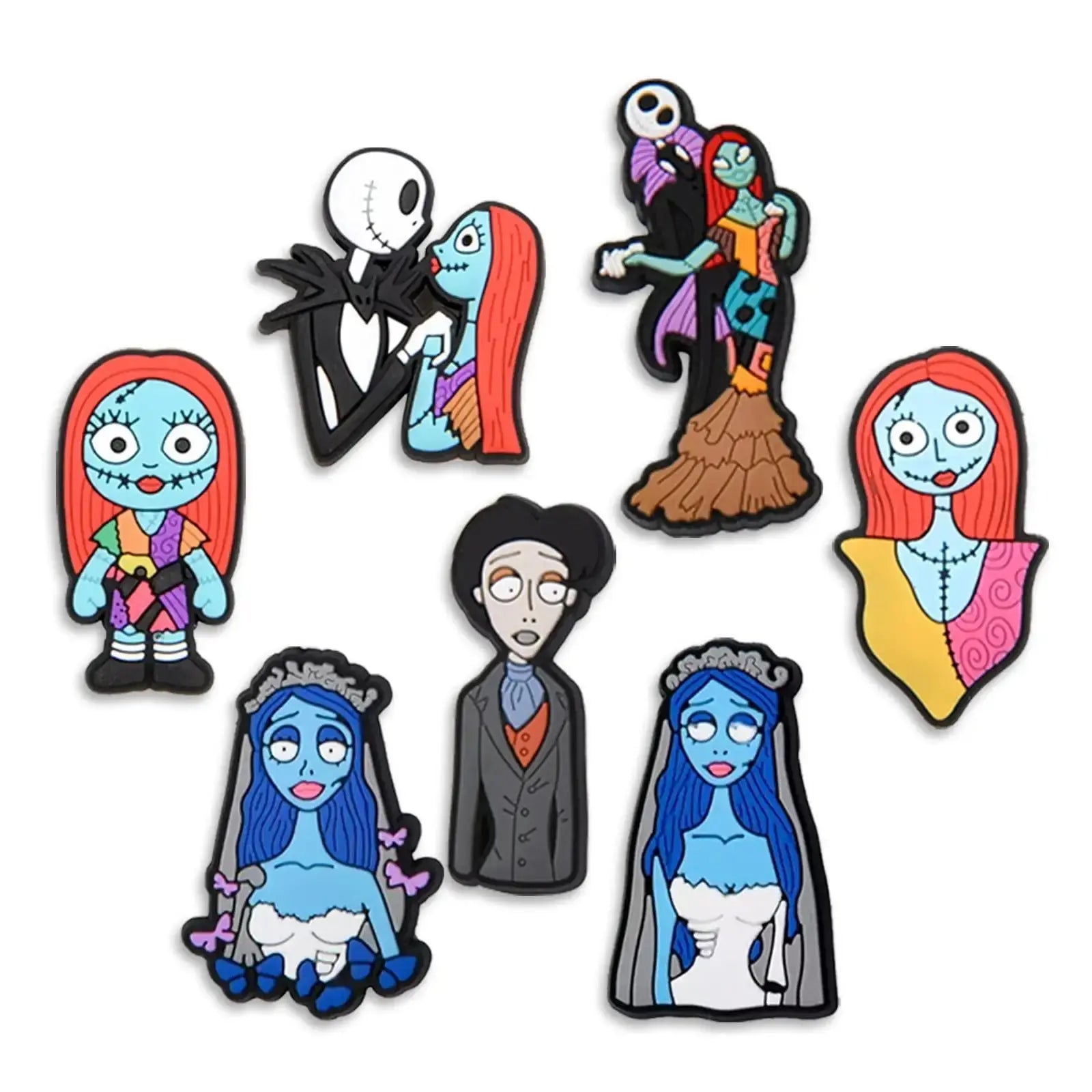 Set of 8 colorful Coraline & the Secret Door cartoon shoe charms for kids, perfect for customizing classic clogs and DIY accessories.