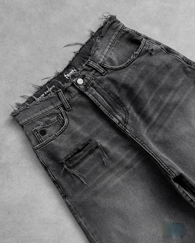 Y2k Black Punk Wash Baggy Work Shorts Men Women Summer Hip Hop Ripped Hole Denim Shorts Raw Edge Casual Jorts Streetwear SHOPEZRA L.L.C.