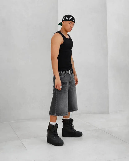 Y2k Black Punk Wash Baggy Work Shorts Men Women Summer Hip Hop Ripped Hole Denim Shorts Raw Edge Casual Jorts Streetwear by Dropshipman