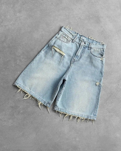 Y2k Black Punk Wash Baggy Work Shorts Men Women Summer Hip Hop Ripped Hole Denim Shorts Raw Edge Casual Jorts Streetwear by Dropshipman