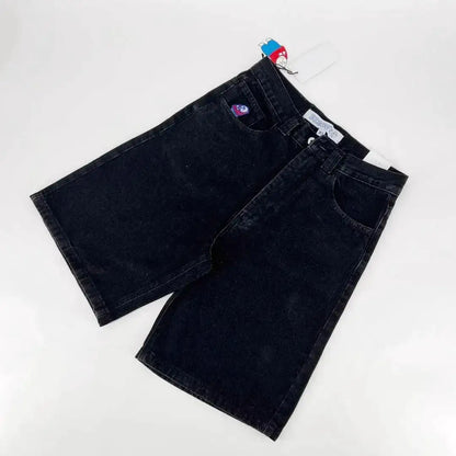 Y2k Black Punk Wash Baggy Work Shorts Men Women Summer Hip Hop Ripped Hole Denim Shorts Raw Edge Casual Jorts Streetwear by Dropshipman