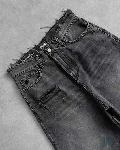 Y2k Black Punk Wash Baggy Work Shorts Men Women Summer Hip Hop Ripped Hole Denim Shorts Raw Edge Casual Jorts Streetwear by Dropshipman