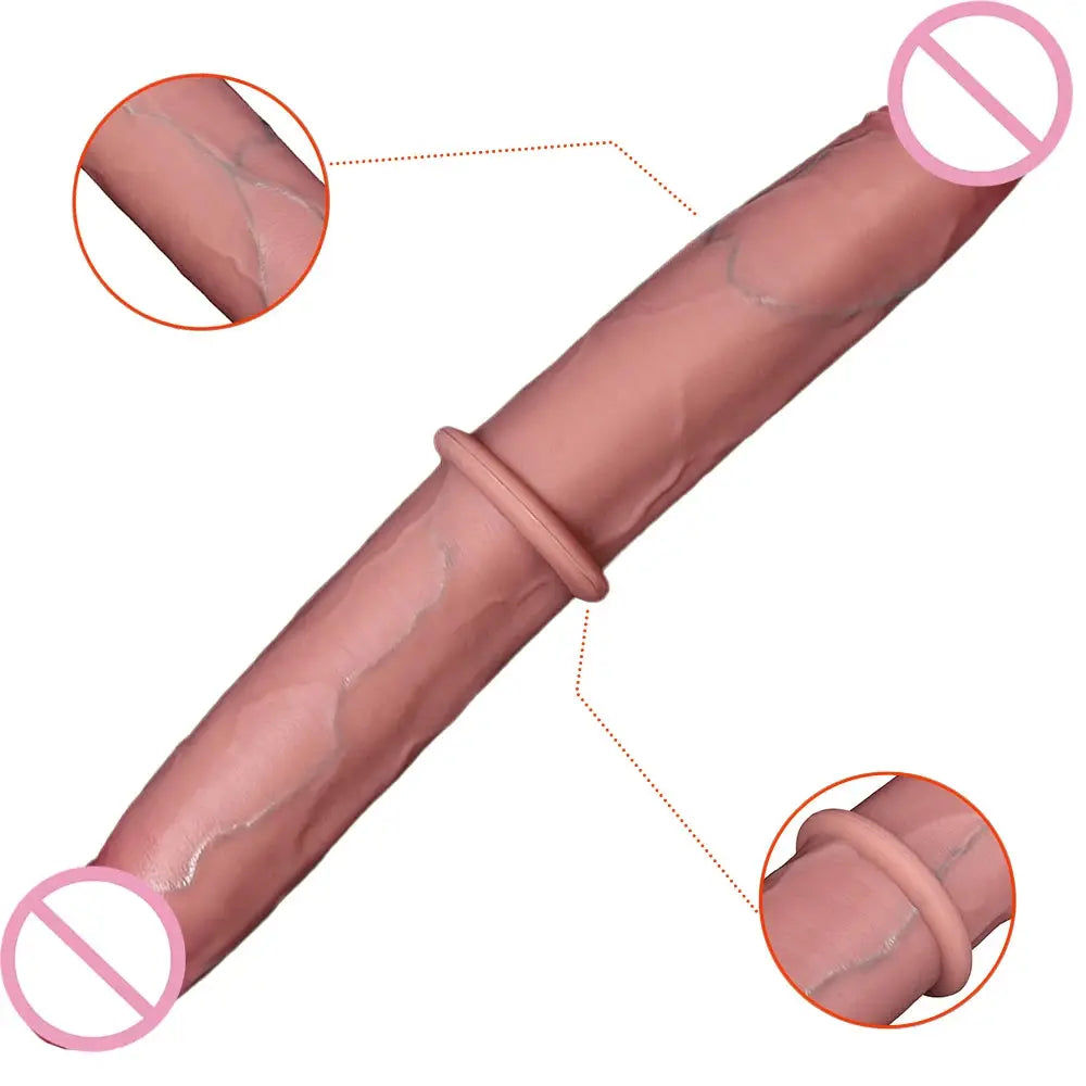 Realistic double-ended dildo with veins, large and thick, suitable for vaginal and anal use, designed by SHOPEZRA L.L.C.