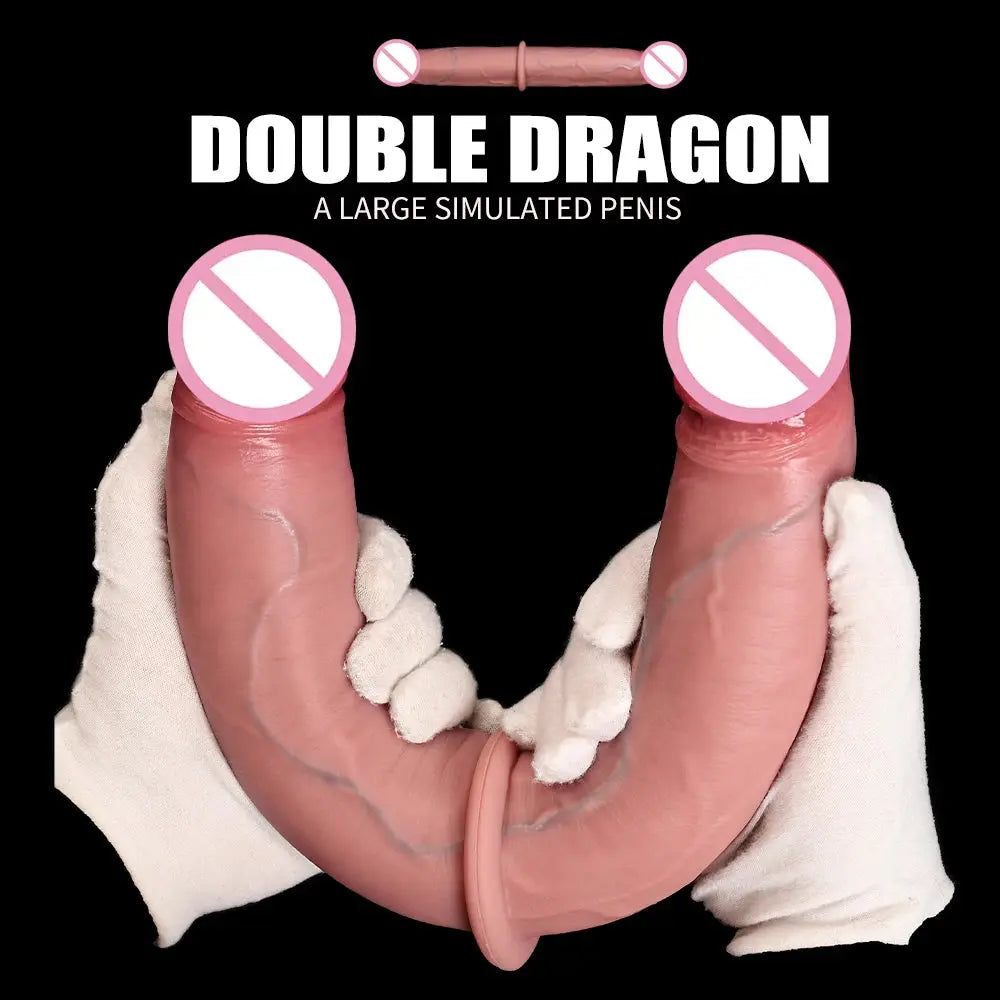 Realistic double-ended dildo with veins, large and thick, designed for vaginal and anal pleasure, by SHOPEZRA L.L.C.