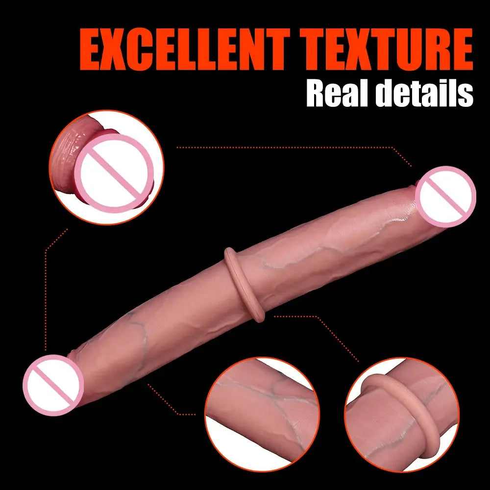 Realistic double-ended dildo with veins, long and thick, designed for vaginal and anal pleasure, from SHOPEZRA L.L.C.