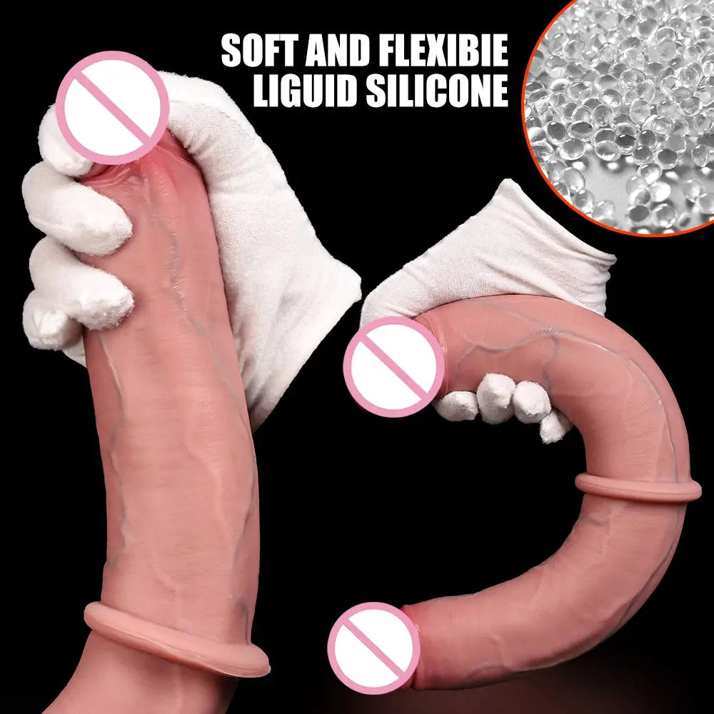 Double-ended realistic dildo with veins, thick and long, for vaginal and anal use, by SHOPEZRA L.L.C.