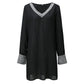 Dresses For Women 2025 Elegant Shiny Mesh Stitching Long Sleeve Robe Solid Color V Neck Mini Dress Evening Party Dresses Vestido SHOPEZRA L.L.C.