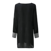 Dresses For Women 2025 Elegant Shiny Mesh Stitching Long Sleeve Robe Solid Color V Neck Mini Dress Evening Party Dresses Vestido SHOPEZRA L.L.C.