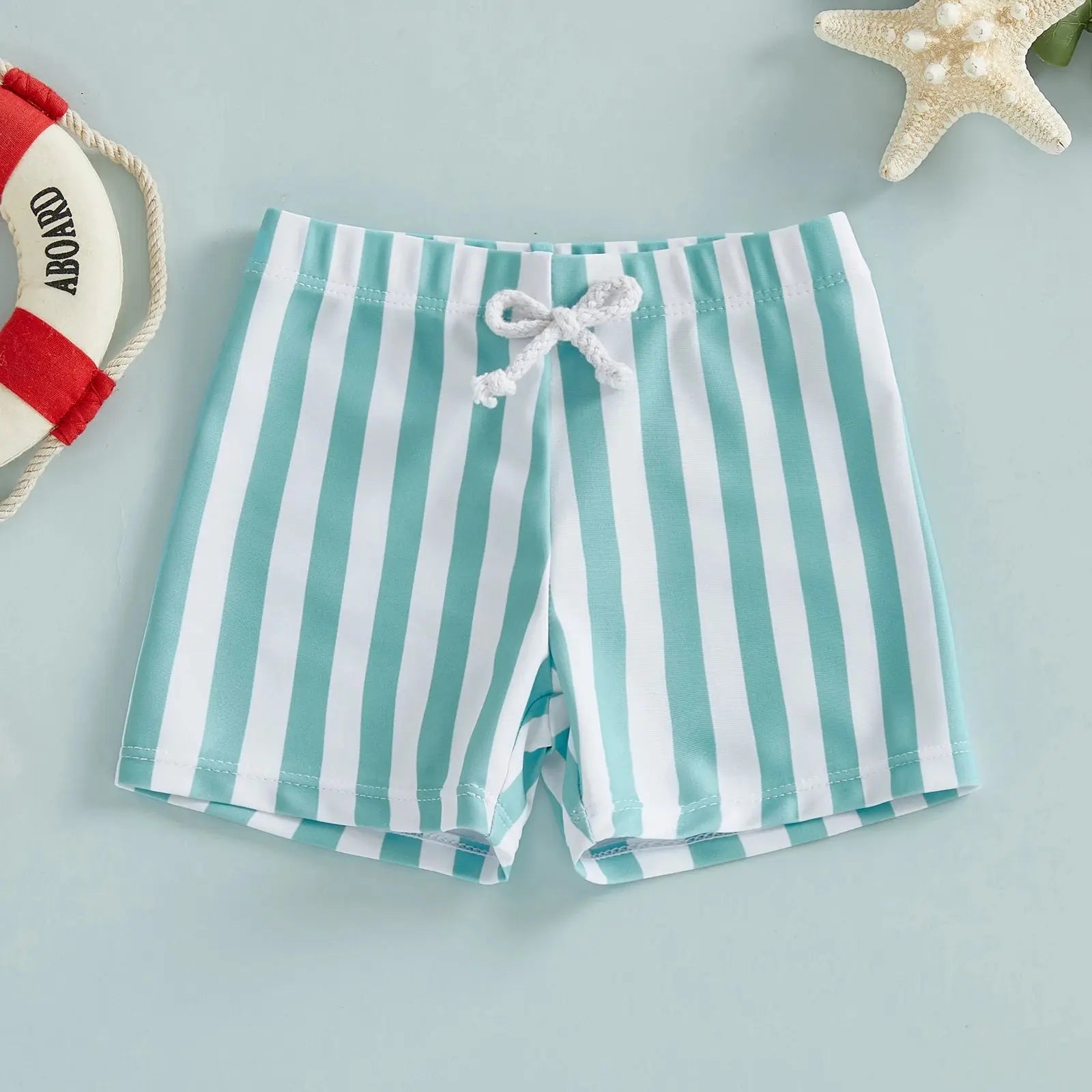 Kids boys summer swim trunks with colorful stripe print, elastic waist, perfect for beach or pool by SHOPEZRA L.L.C.