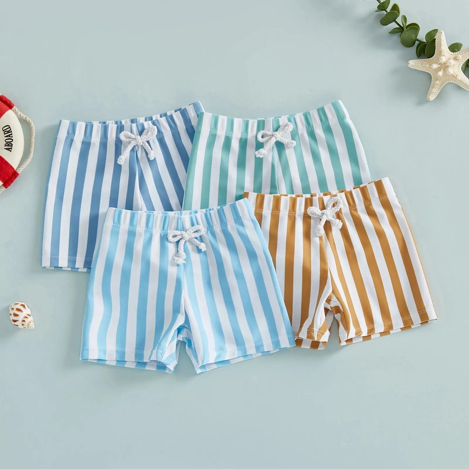 Kids' baby boys swim trunks with colorful stripe print, elastic waist, ideal for summer beach days, by Citgeett for SHOPEZRA L.L.C.