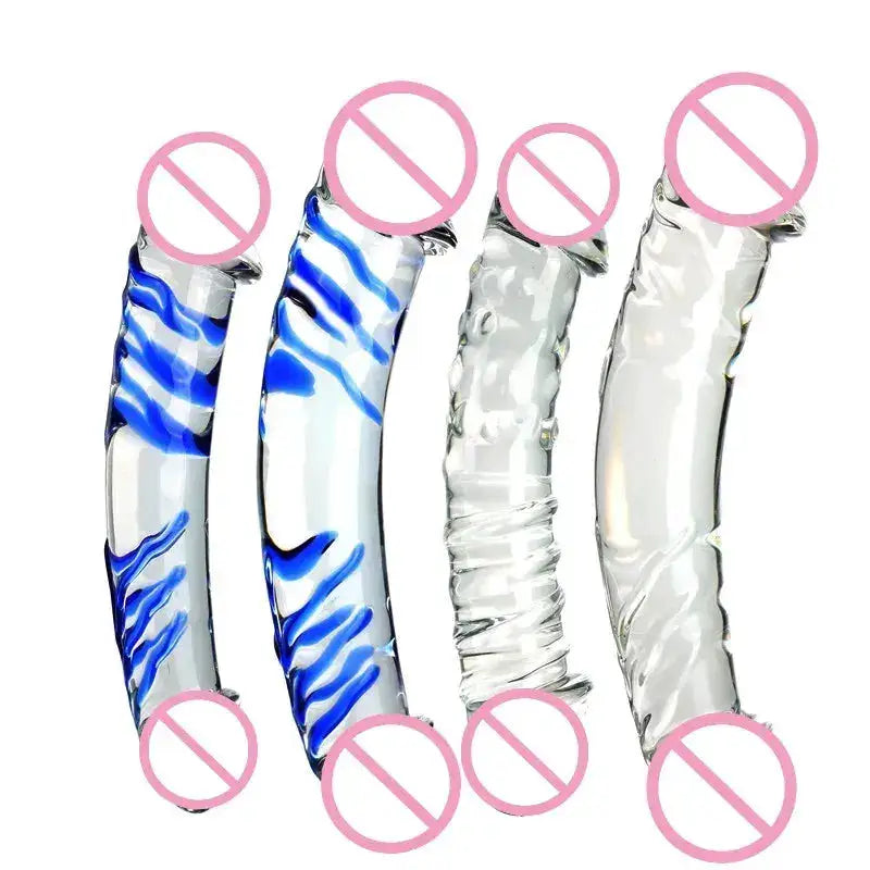 Glass Dildo Penis Both Ends Available With Pattern Extra Thick Sex Toys For Girl Women Lesbian Female Masturbation by Dropshipman