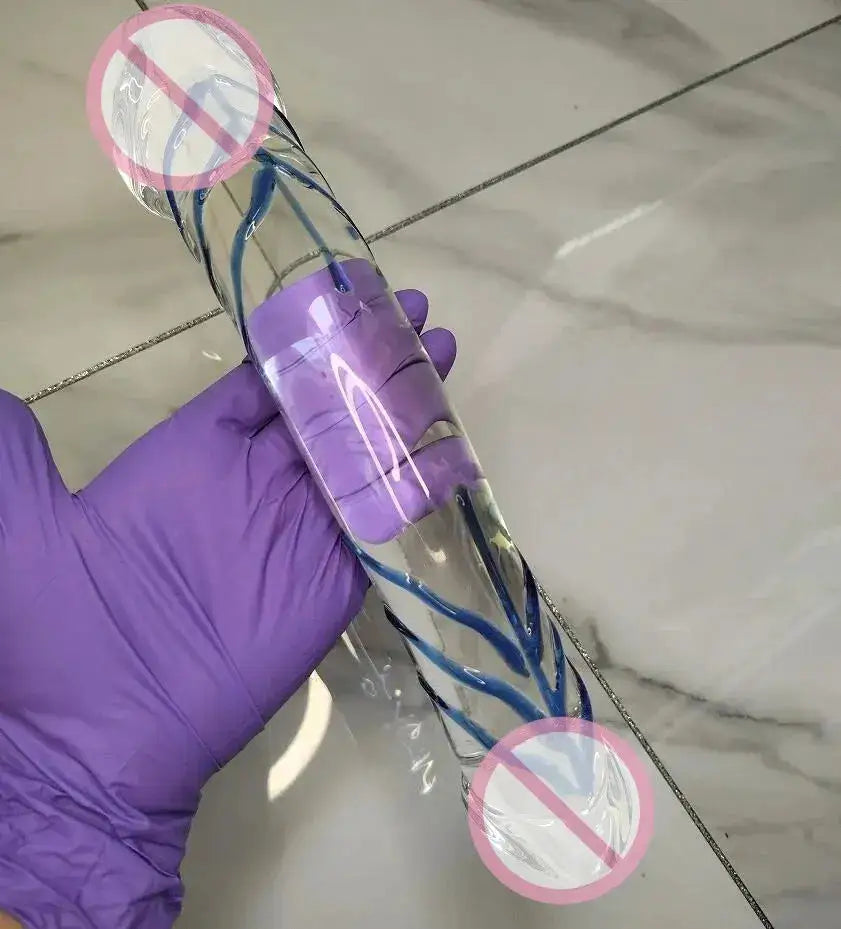 Glass Dildo Penis Both Ends Available With Pattern Extra Thick Sex Toys For Girl Women Lesbian Female Masturbation by Dropshipman