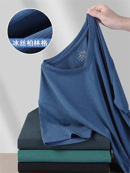Plus Size 7XL 8XL 9XL Summer V-Neck T-shirts For Men Ice Silk Cooling Quick-dry Breathable Men&
