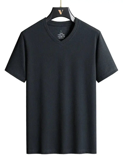 Plus Size 7XL 8XL 9XL Summer V-Neck T-shirts For Men Ice Silk Cooling Quick-dry Breathable Men&